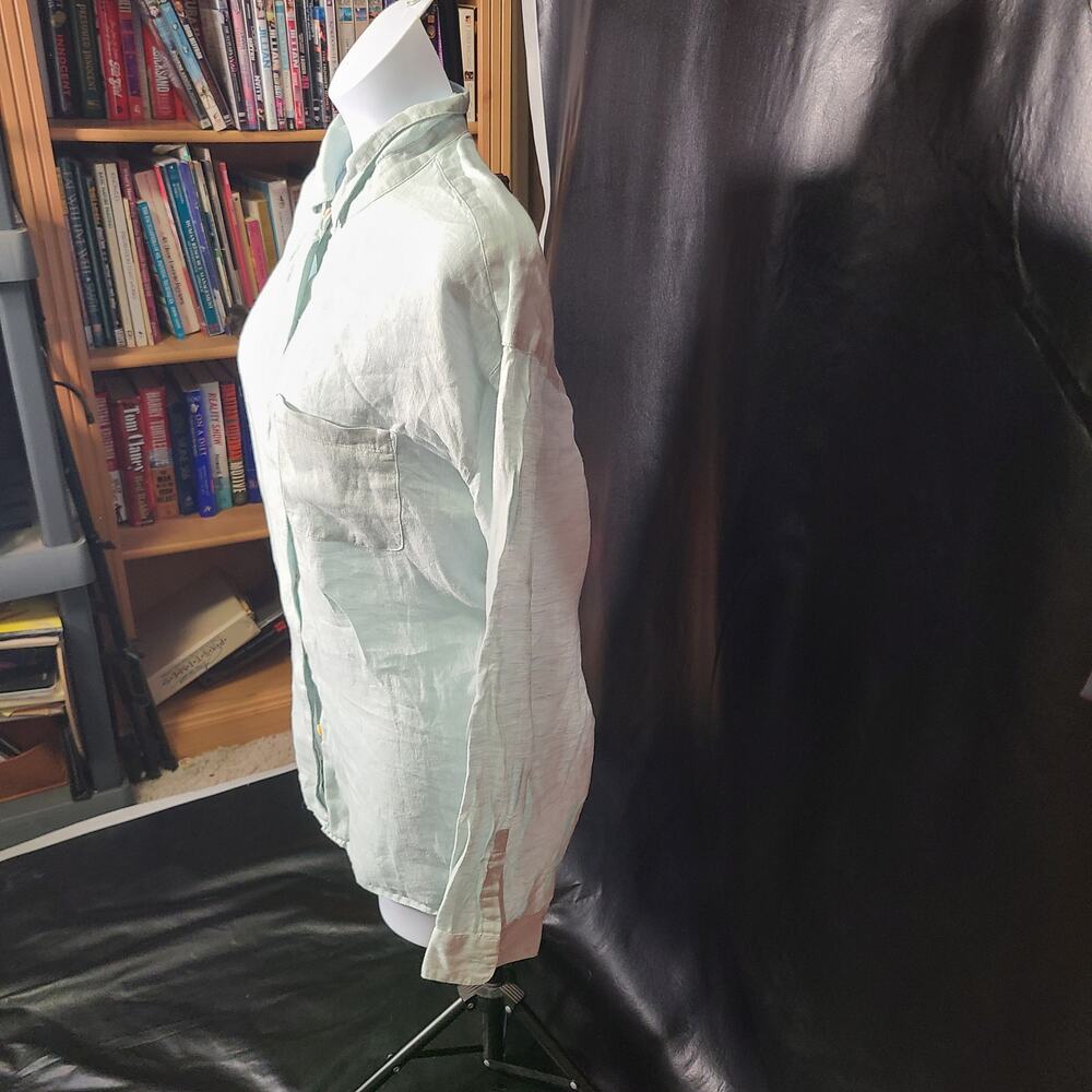 J Jill Love Linen Pastel Mint Green Button-Down Long Sleeve Shirt Size XL - Picture 6 of 9